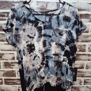 New Rock & Republic Small Top Black White Tie Dye High Low